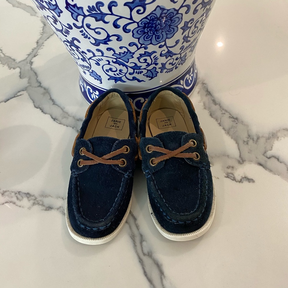 Janie and Jack Boys Suede Navy Mocassins
